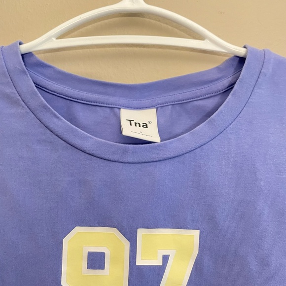 TNA Blue & White Cropped Baby Tee with Varsity Numbers - Picture 4 of 9